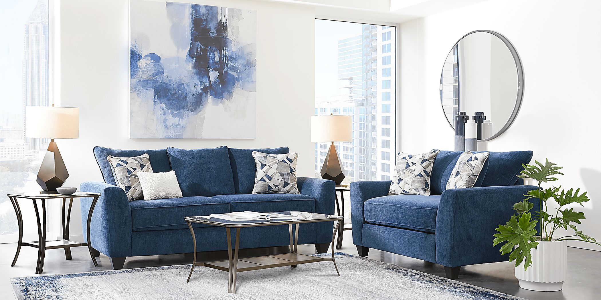 Sandia Heights 2 Pc Blue Chenille Fabric Living Room Set With Sofa