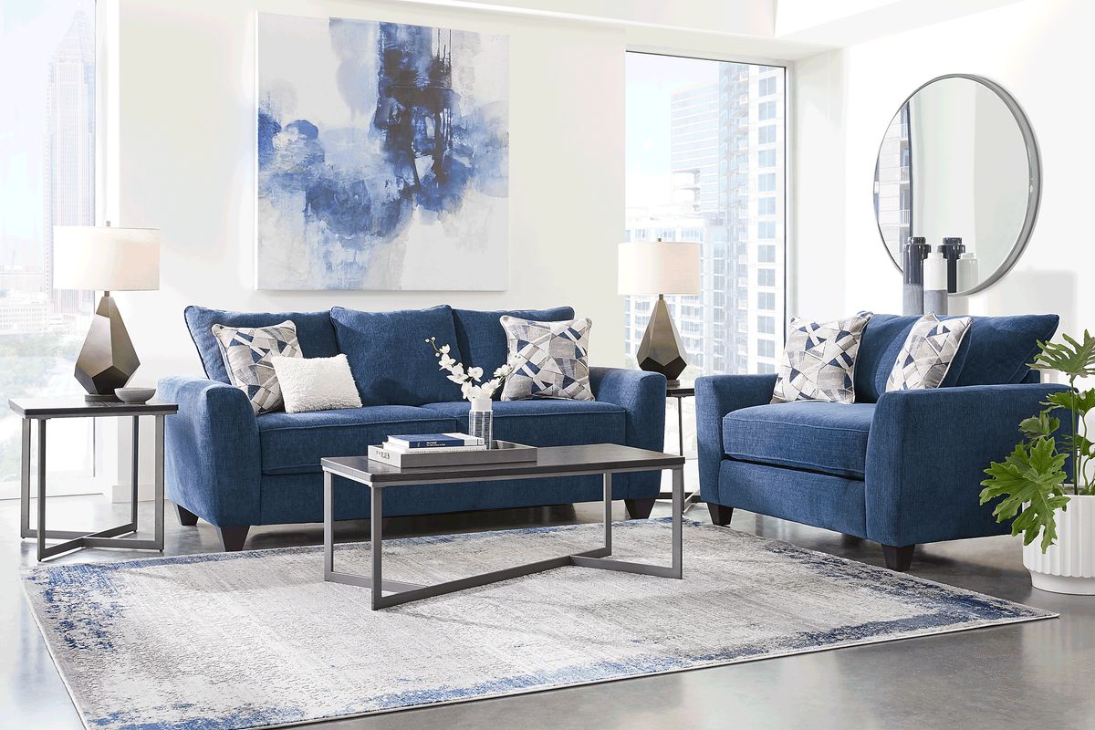 Sandia Heights 3 Pc Blue Chenille Fabric Living Room Set With Sofa ...