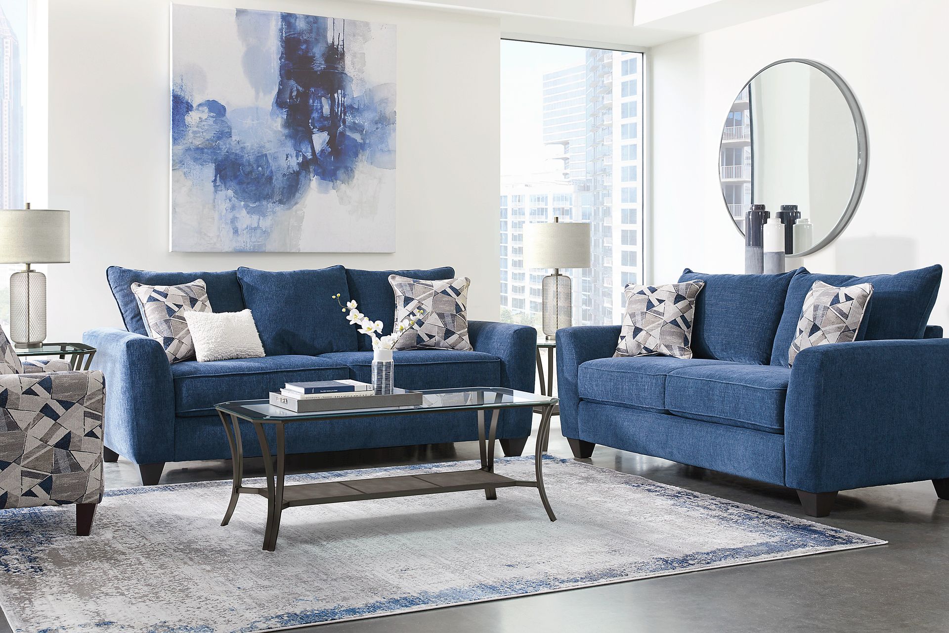 Sandia Heights Blue 7 Pc Living Room with Gel Foam Sleeper Sofa - Image 1