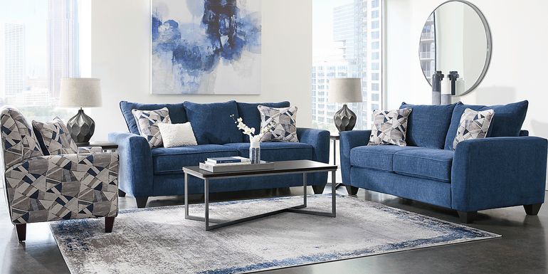 Sandia Heights Blue 7 Pc Living Room with Sleeper Sofa