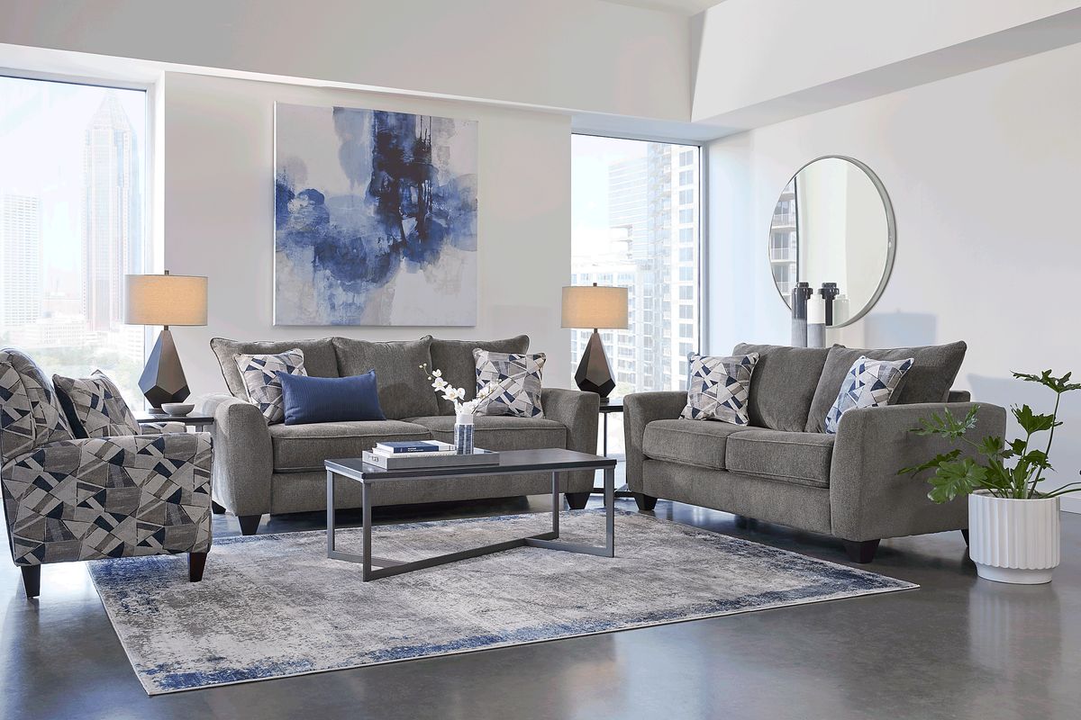 Sandia Heights 2 Pc Gray Chenille Fabric Living Room Set With Sofa ...