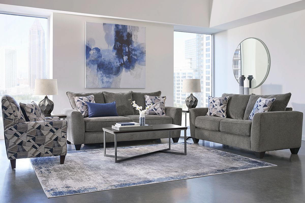 Sandia Heights 3 Pc Gray Chenille Fabric Living Room Set With Sofa ...