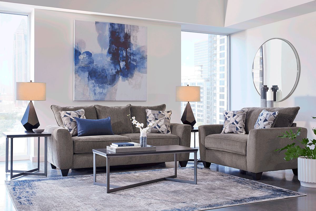 Sandia Heights 3 Pc Gray Chenille Fabric Living Room Set With Sofa ...