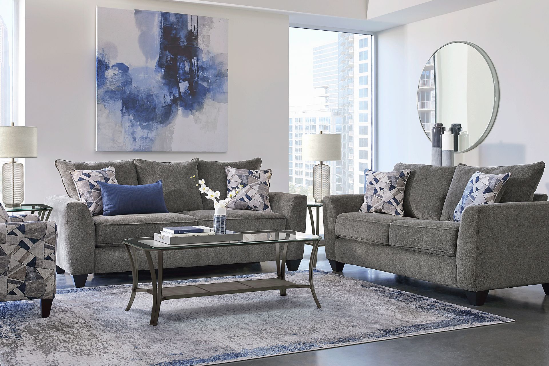 Sandia Heights 7 Pc Gray Chenille Fabric Sleeper Living Room Set
