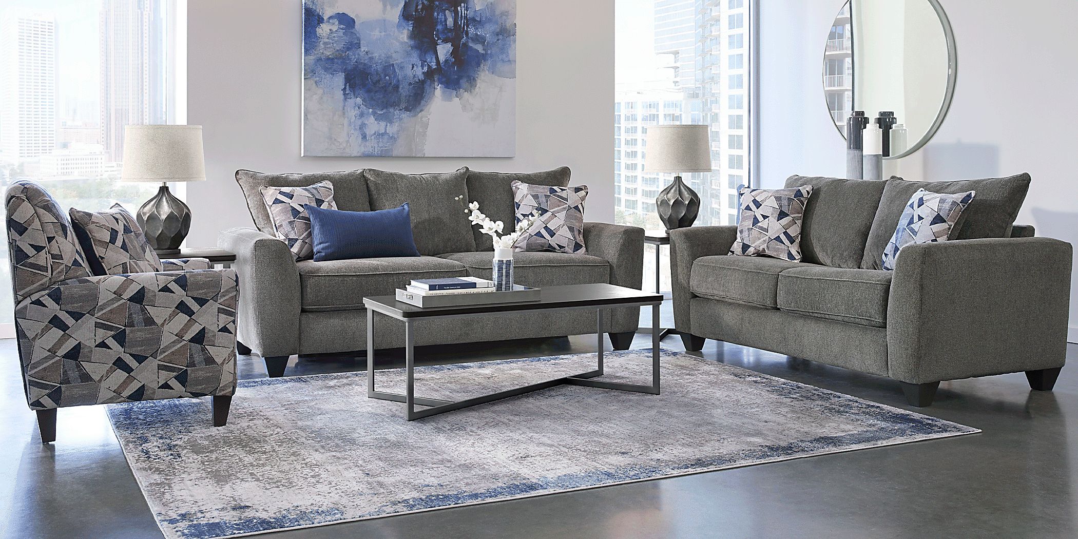 Sandia Heights Gray 7 Pc Living Room with Sleeper Sofa Rooms To Go