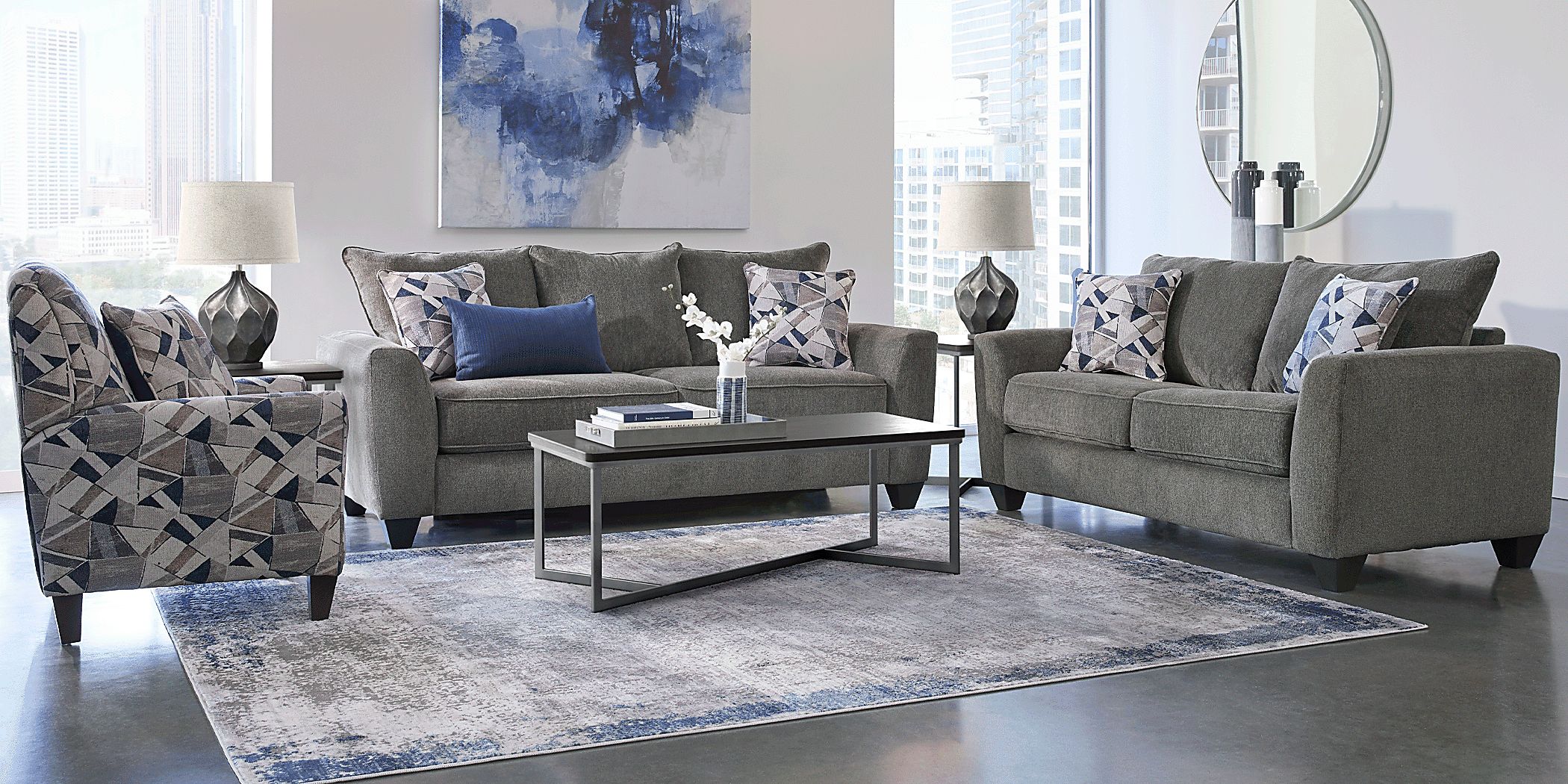 Sandia Heights Blue Chenille Fabric Sofa - Rooms To Go