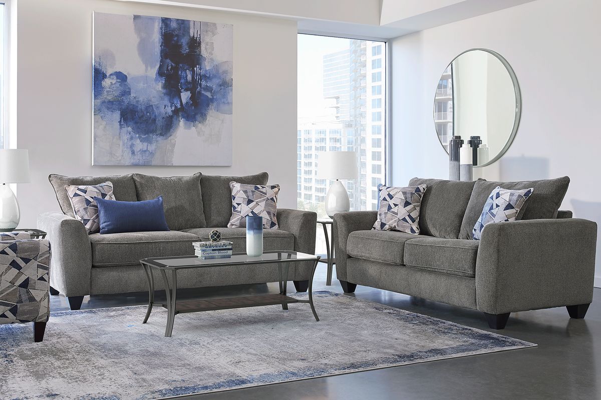 Sandia Heights 8 Pc Gray Chenille Fabric Living Room Set With Sofa ...
