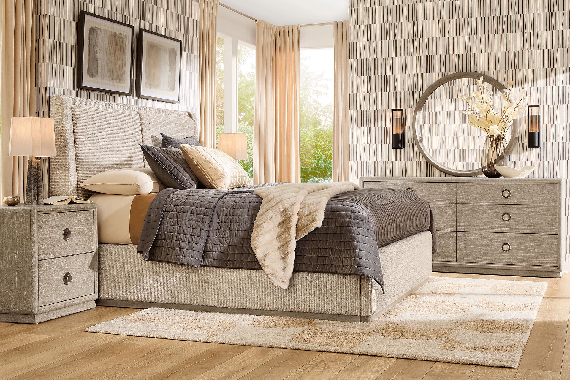 Santa Clarita Light Gray 3 Pc Queen Upholstered Bed - Image 2