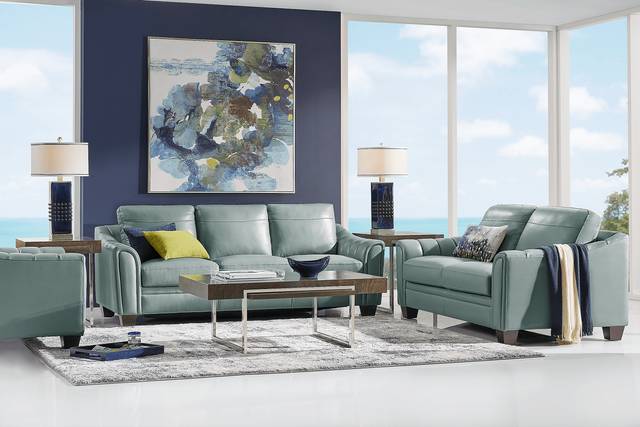 Santa Croce 3 Pc Mint Leather Living Room - Thumbnail - Image 1