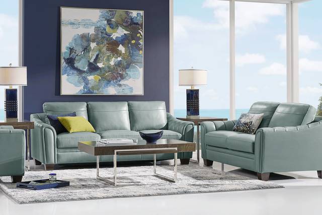 Santa Croce Mint Leather 6 Pc Living Room - Thumbnail - Image 1