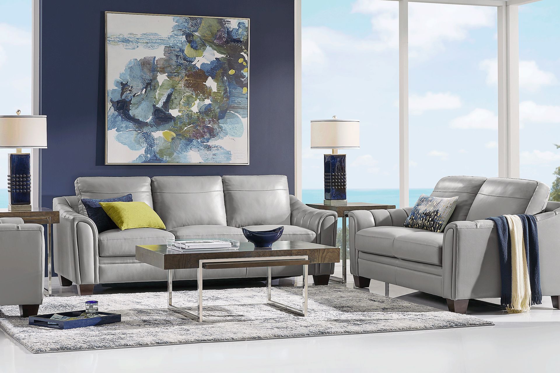 Santa Croce Gray Leather 8 Pc Living Room - Image 1