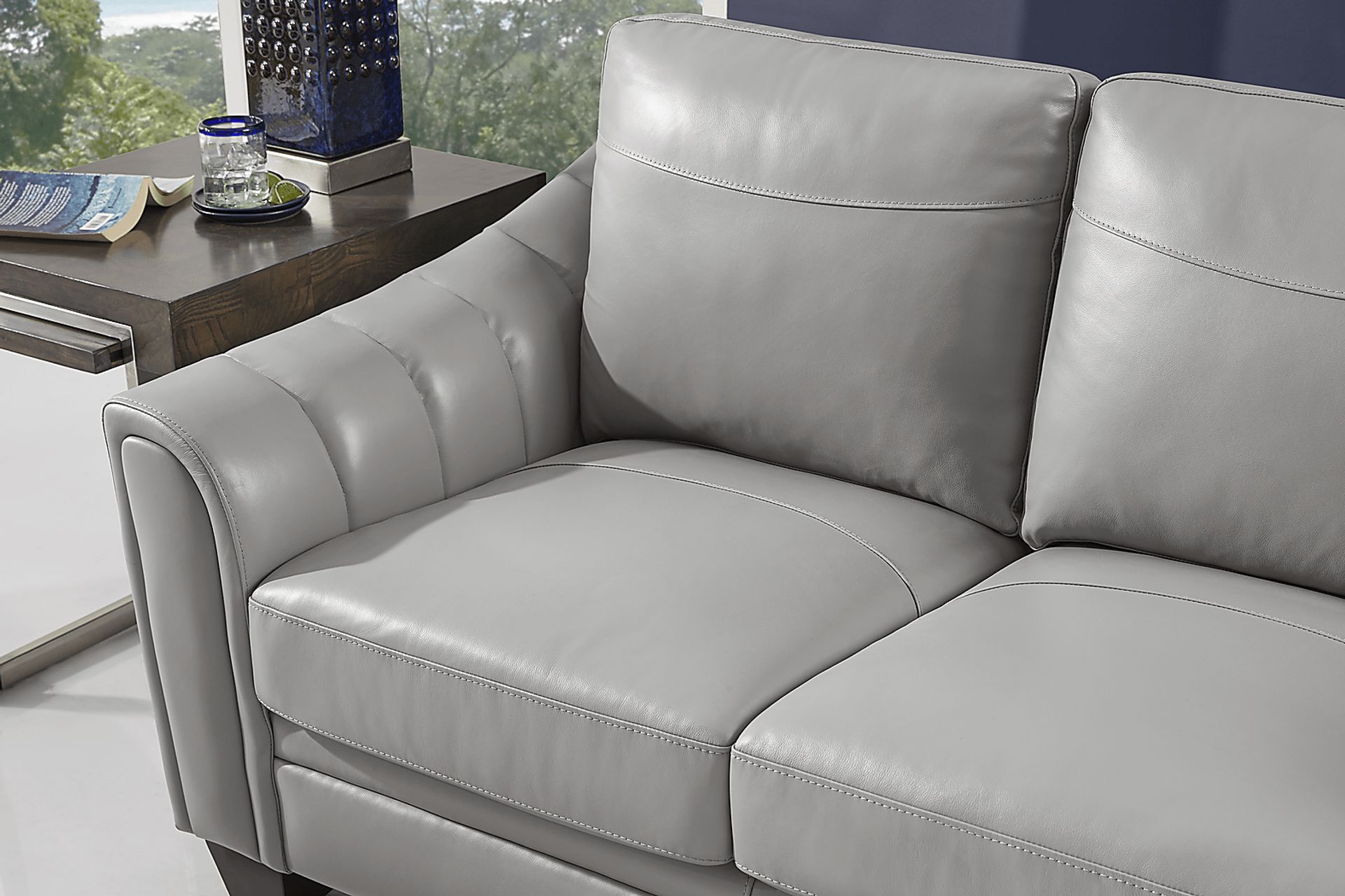 Santa Croce Gray Leather 8 Pc Living Room - Image 4