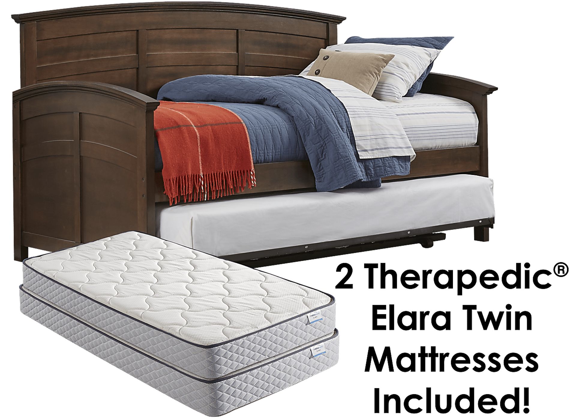 Santa Cruz Brown Twin Daybed with Twin Metal Trundle and 2 Mattresses - Image 1
