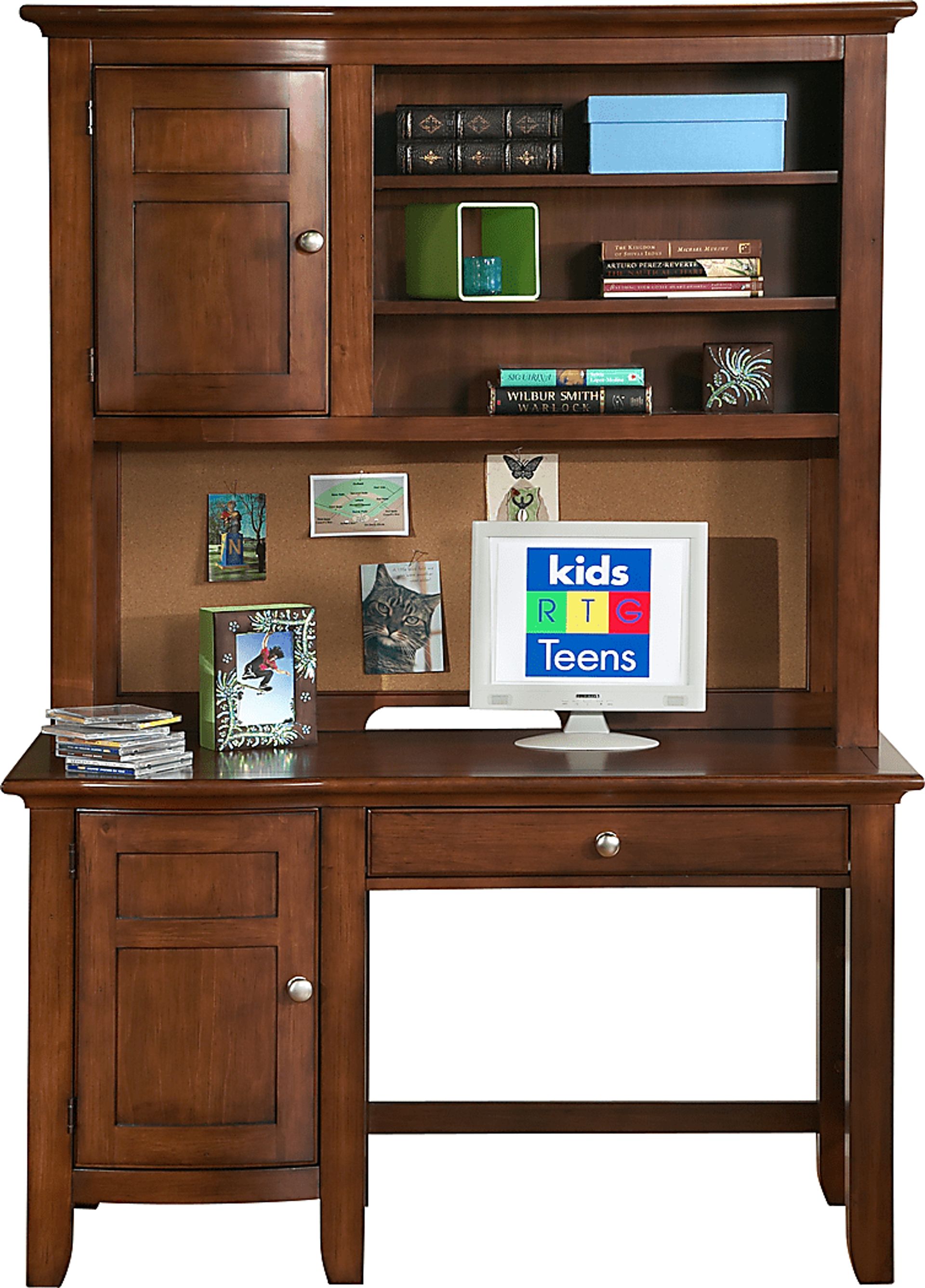 Santa Cruz Dark Pine 2 Pc Computer Desk and Hutch - Image 1
