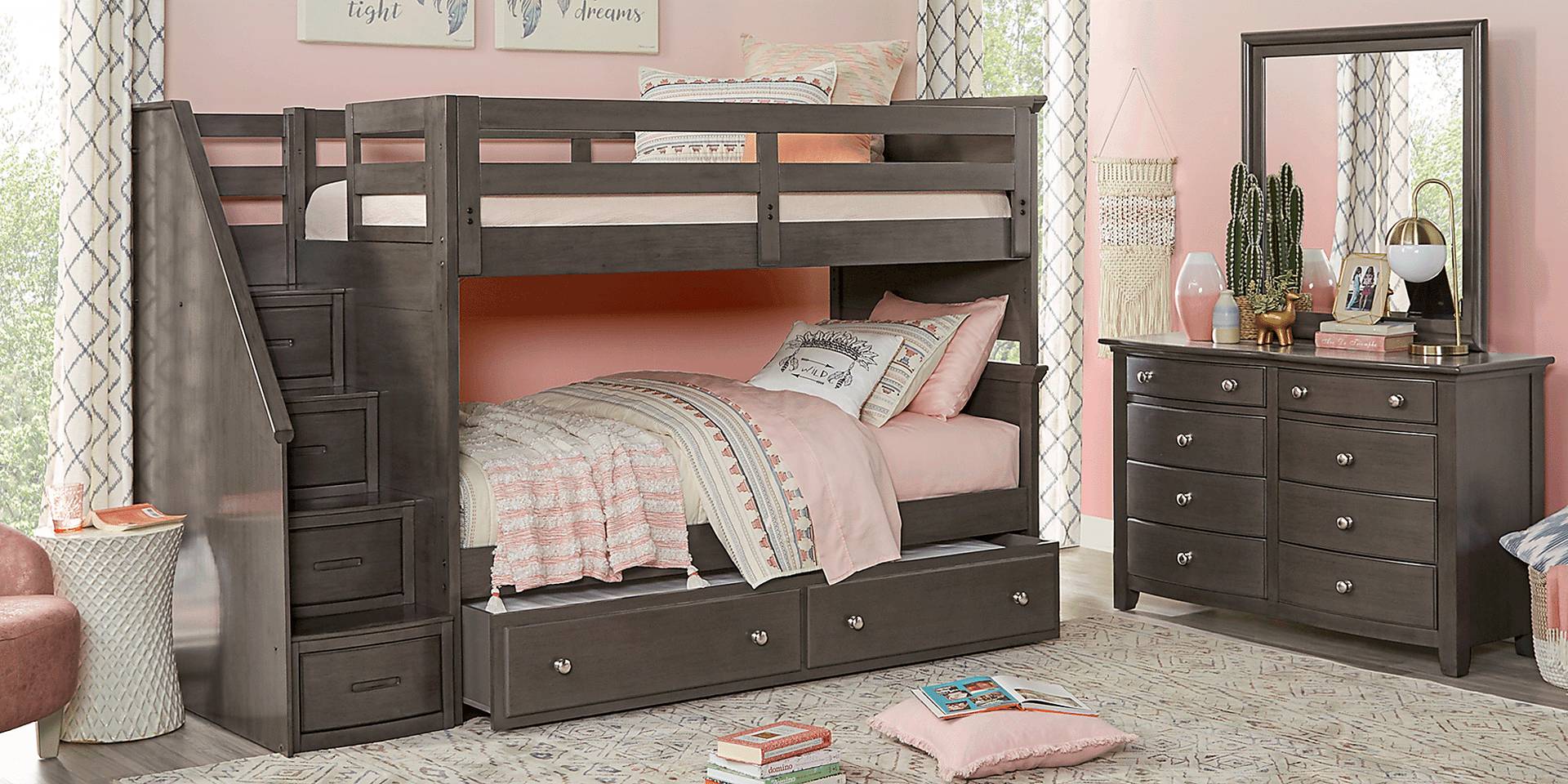 gray twin/twin step bunk bed