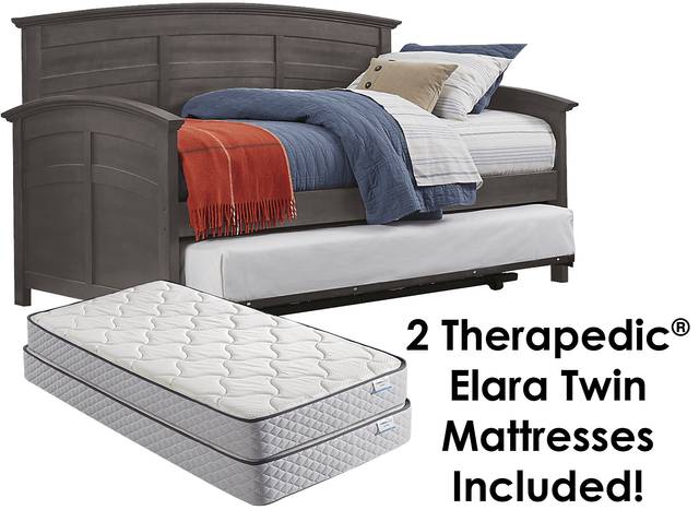 Santa Cruz Gray Twin Daybed with Twin Metal Trundle and 2 Mattresses - Thumbnail - Image 1