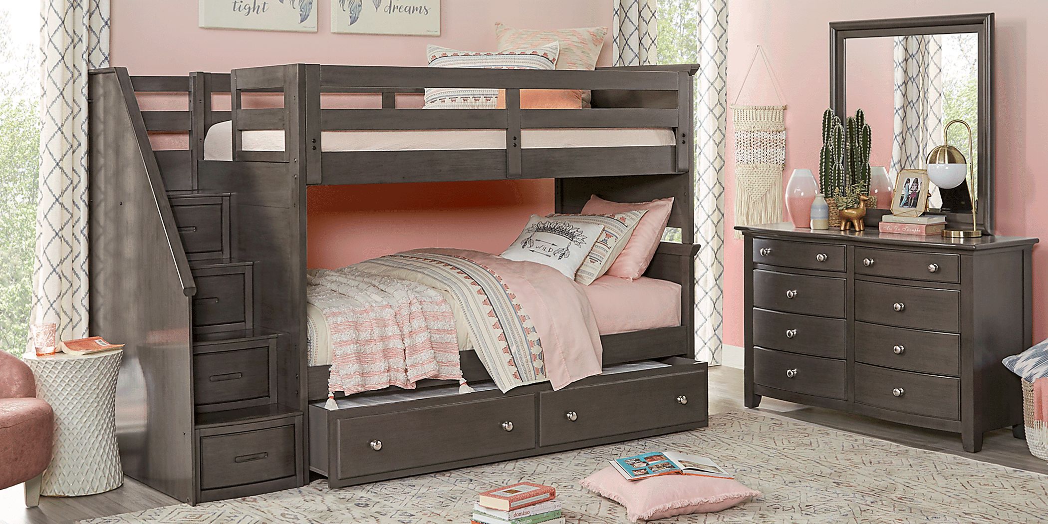 Santa Cruz Gray Twin/Twin Step Bunk Bed Rooms To Go