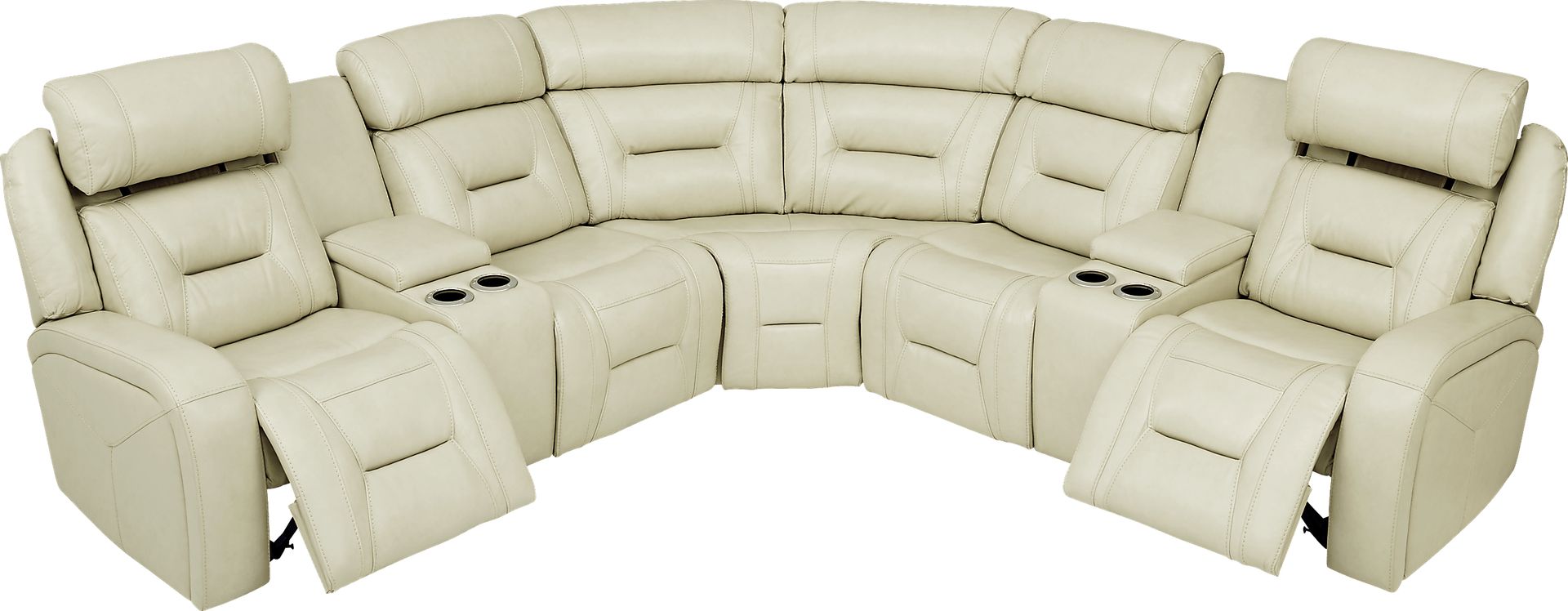 Santarelli Beige Leather 3 Pc Power Reclining Sectional - Image 3