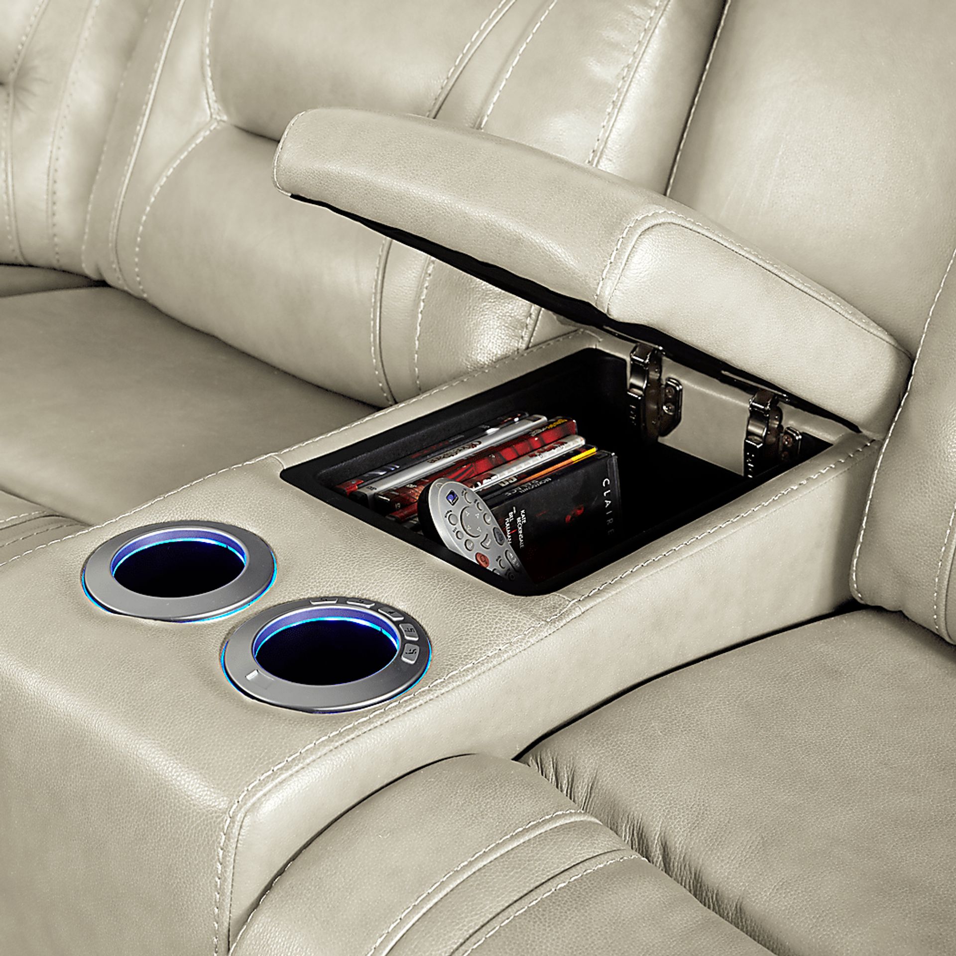 Santarelli Beige Leather 3 Pc Power Reclining Sectional - Image 6