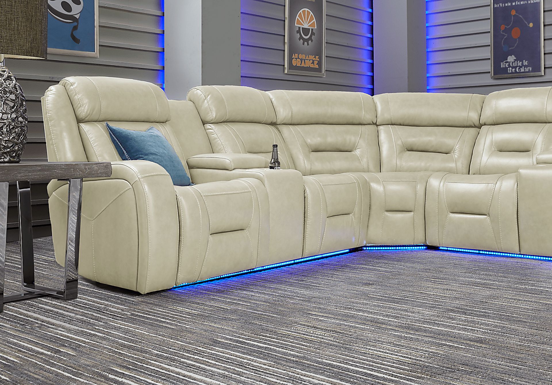 Santarelli Beige Leather 3 Pc Power Reclining Sectional - Image 7