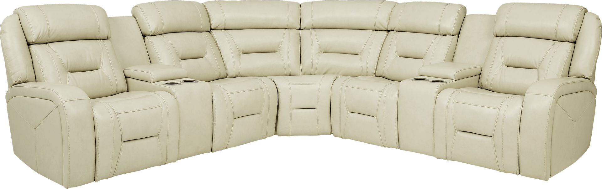Santarelli Beige Leather 3 Pc Power Reclining Sectional - Image 1