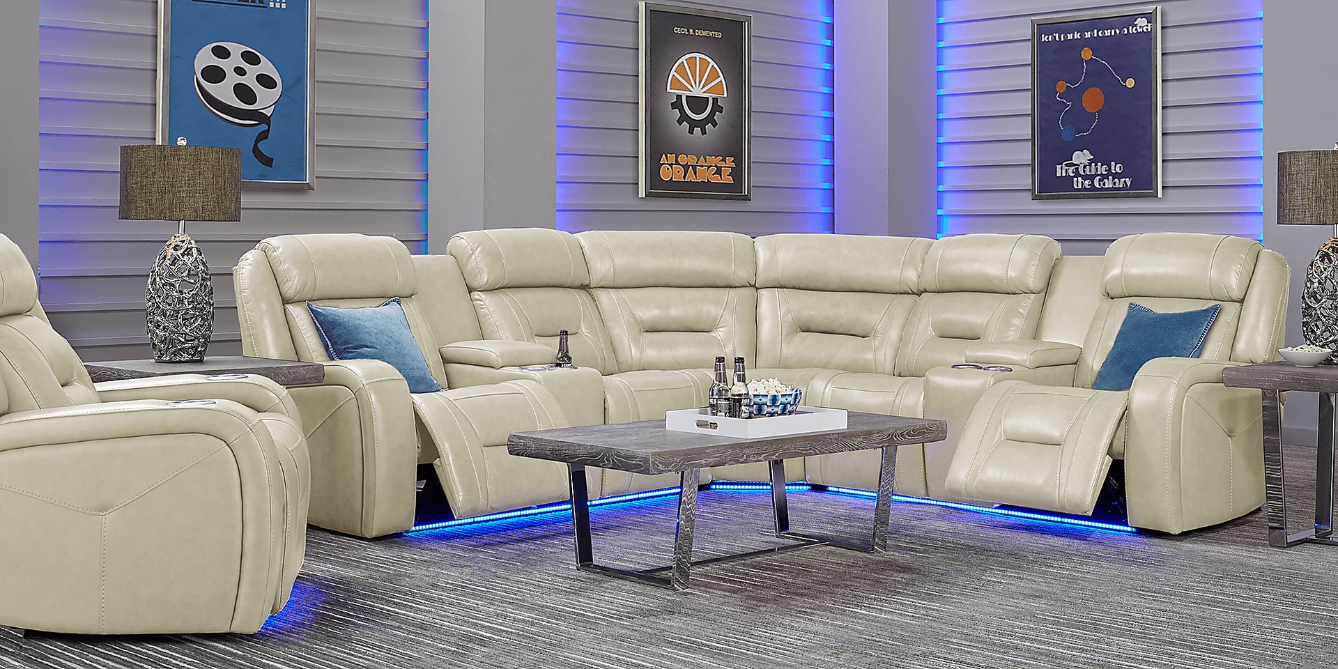 Santarelli Beige Leather 3 Pc Power Reclining Sectional - Image 2