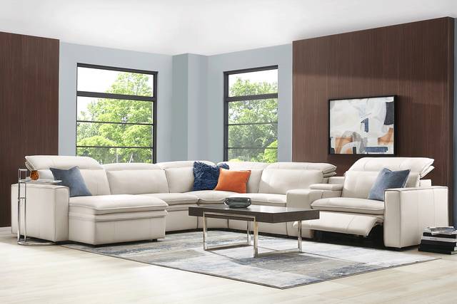 Santorini White Leather 9 Pc Dual Power Reclining Sectional Living Room - Thumbnail - Image 1