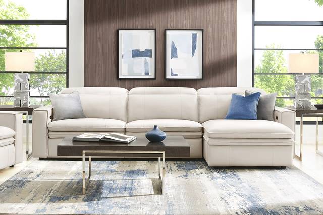 Santorini White Leather 3 Pc Dual Power Reclining Sectional - Thumbnail - Image 2