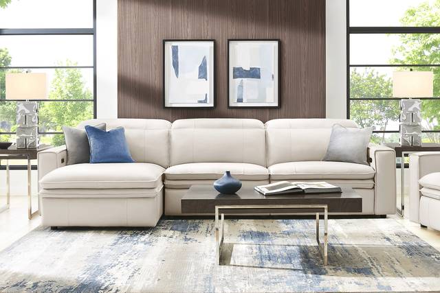 Santorini White Leather 3 Pc Dual Power Reclining Sectional - Thumbnail - Image 2