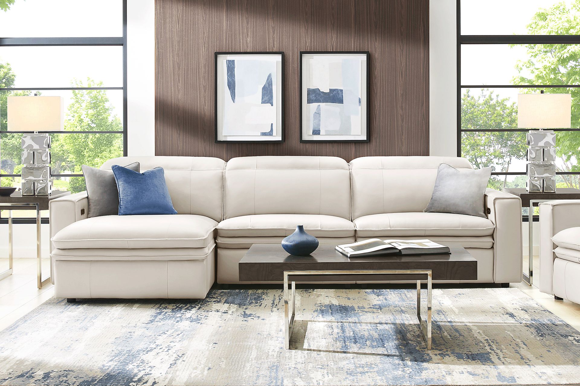 Santorini White Leather 3 Pc Dual Power Reclining Sectional - Image 2