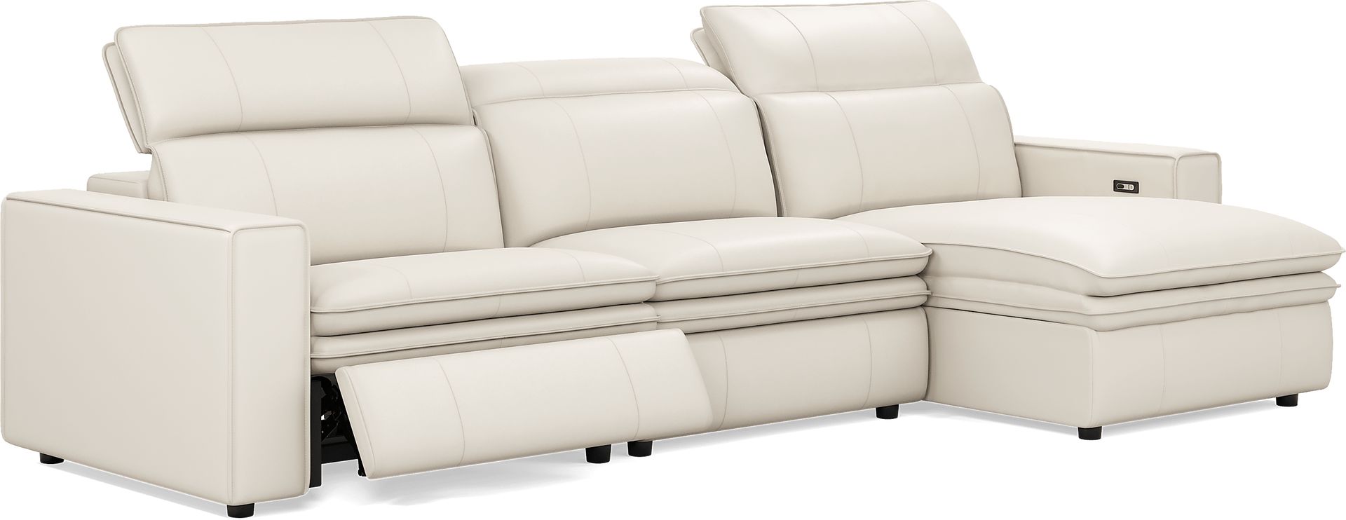 Santorini White Leather 3 Pc Dual Power Reclining Sectional - Image 3