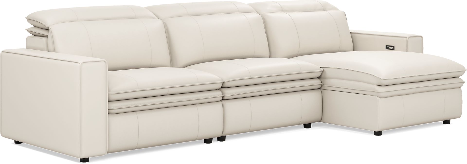 Santorini White Leather 3 Pc Dual Power Reclining Sectional - Image 4