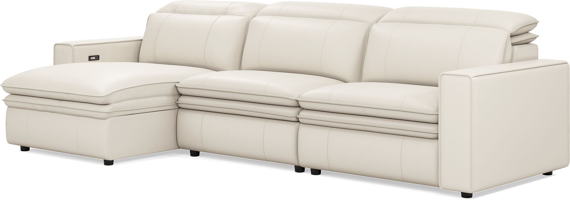 Santorini White Leather 3 Pc Dual Power Reclining Sectional - Image 4