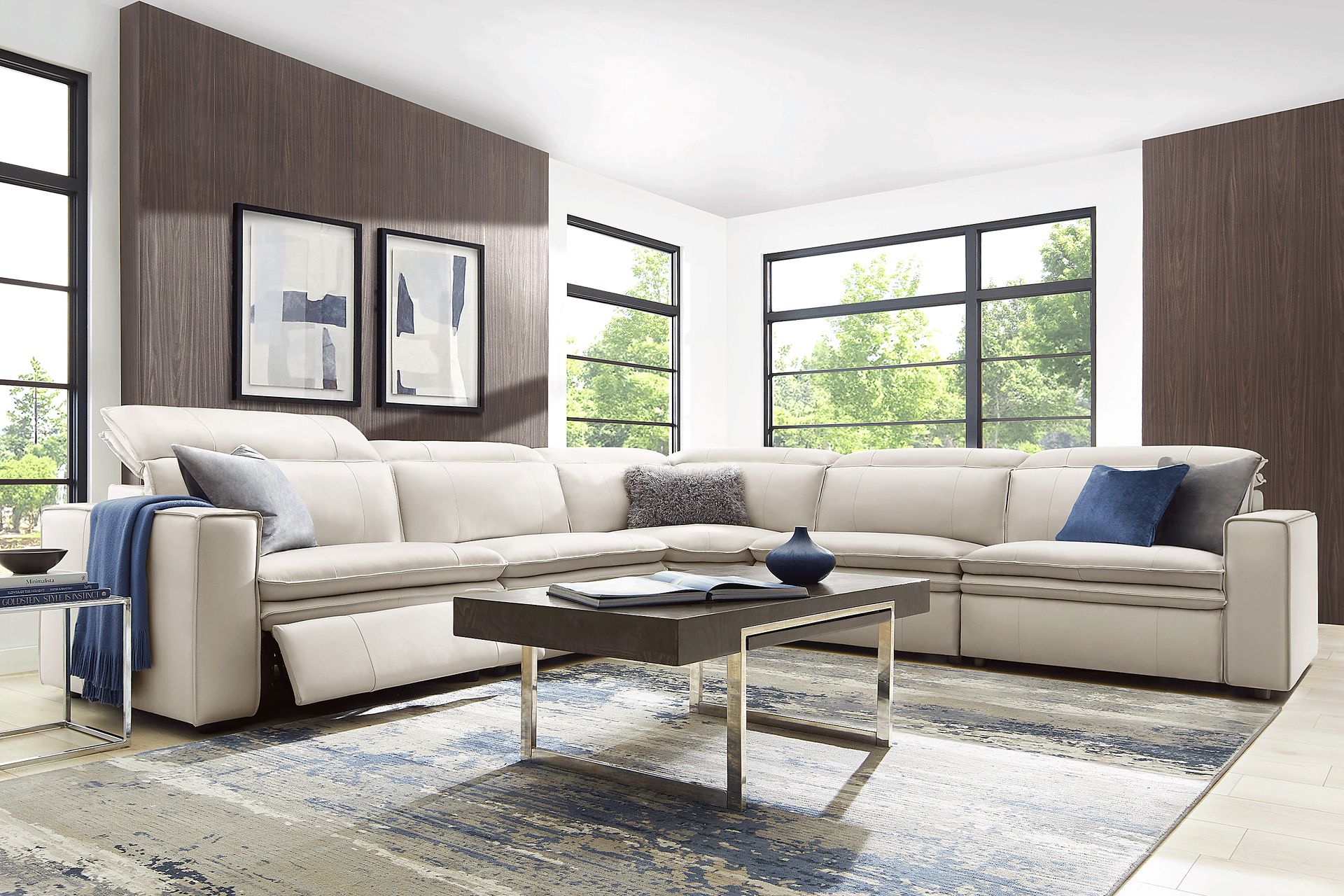 Santorini White Leather 5 Pc Dual Power Reclining Sectional - Image 2
