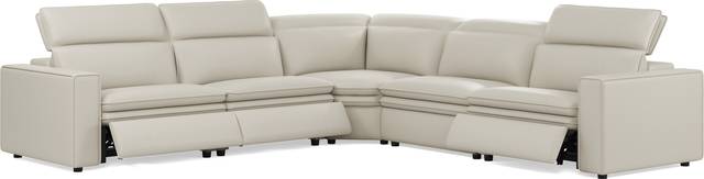 Santorini White Leather 5 Pc Dual Power Reclining Sectional - Thumbnail - Image 1
