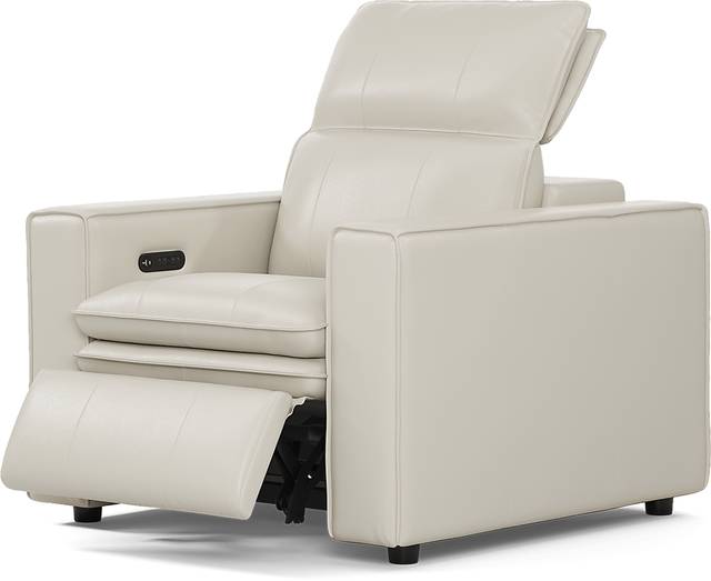 Santorini White Leather Dual Power Recliner - Thumbnail - Image 1