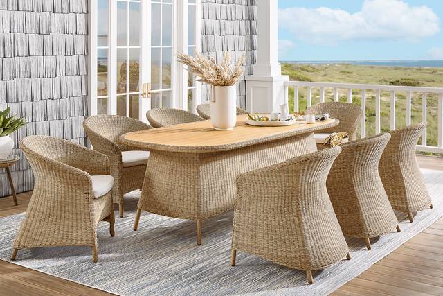 Sarina Bay Natural 9 Pc Outdoor Dining Set - Thumbnail - Image 1