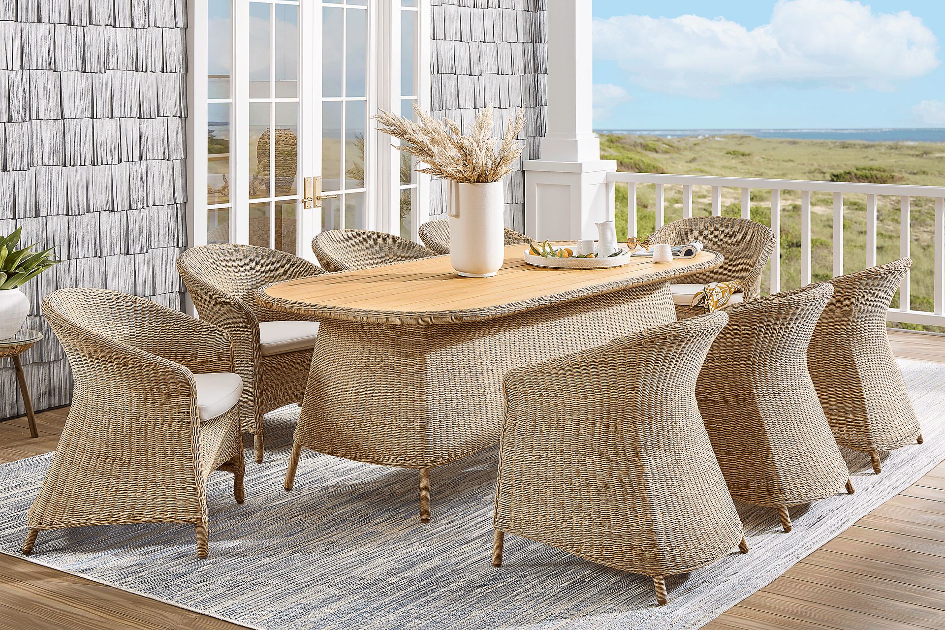 Sarina Bay Natural 9 Pc Outdoor Dining Set - Image 1