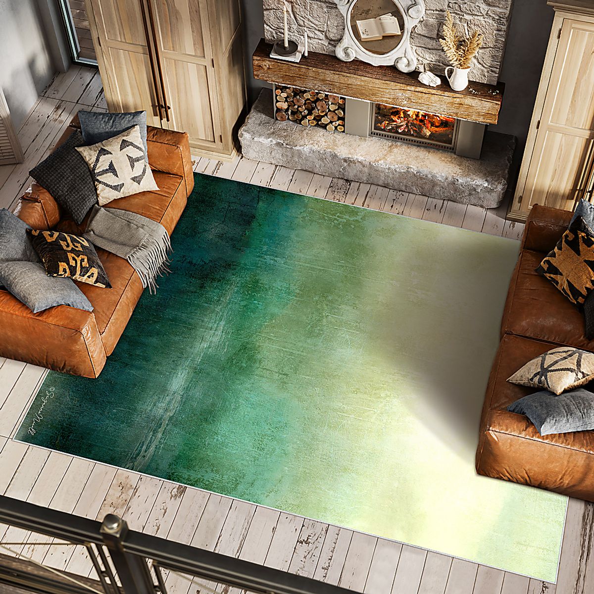 Saulieu Green,Off-White Beige,Green,White Rugs | Rooms to Go