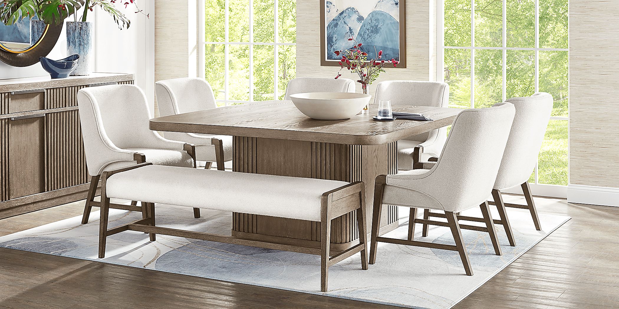 Drew & Jonathan Sausalito 6 Pc Brown Dark Wood Cream Beige Dining Room ...