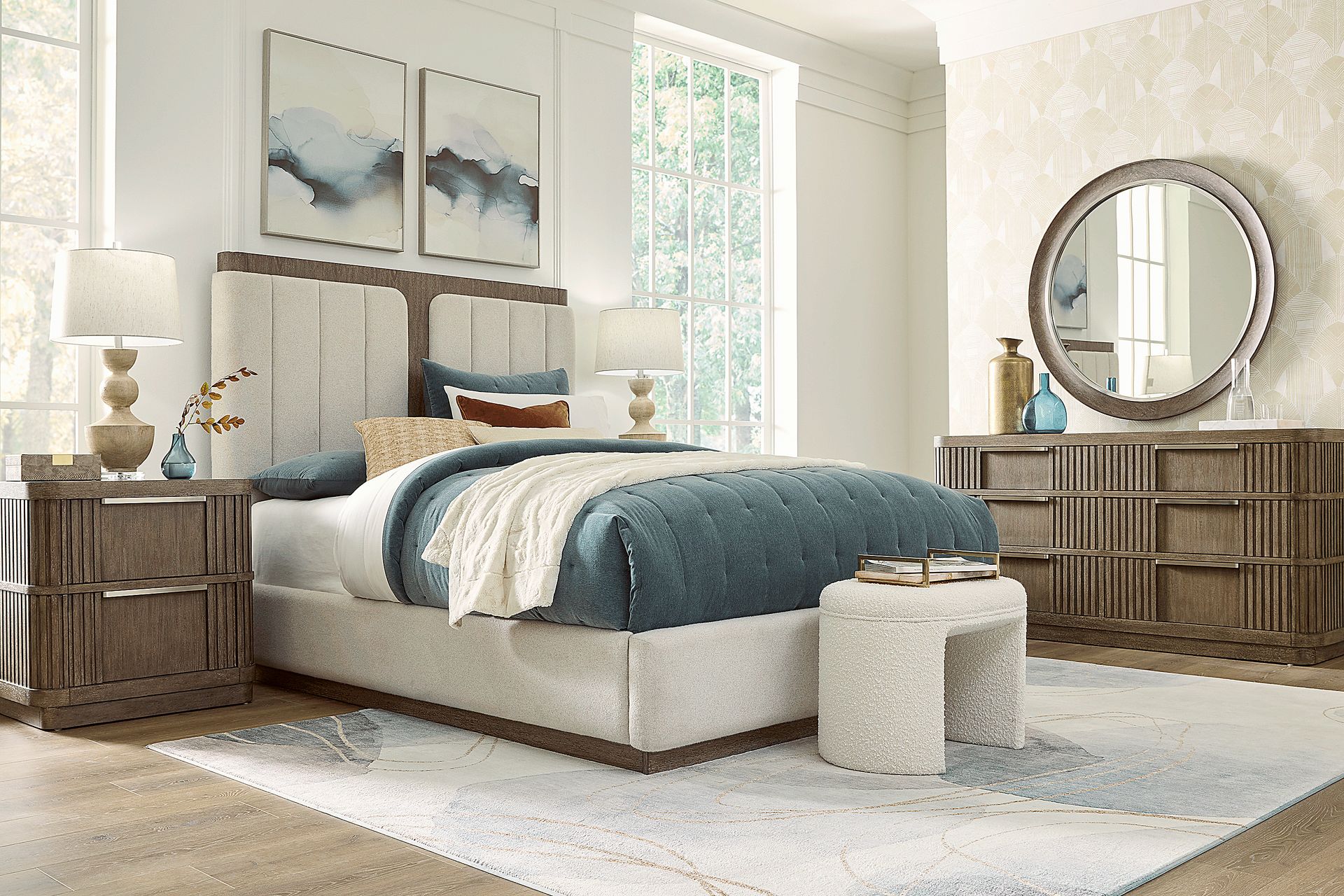 Sausalito Brown 7 Pc King Upholstered Bedroom - Image 1