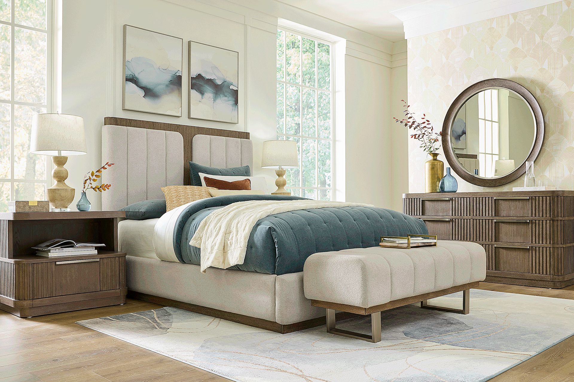 Sausalito Brown 7 Pc King Upholstered Bedroom - Image 1