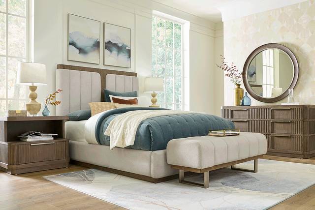 Sausalito Brown 7 Pc Queen Upholstered Bedroom - Thumbnail - Image 1