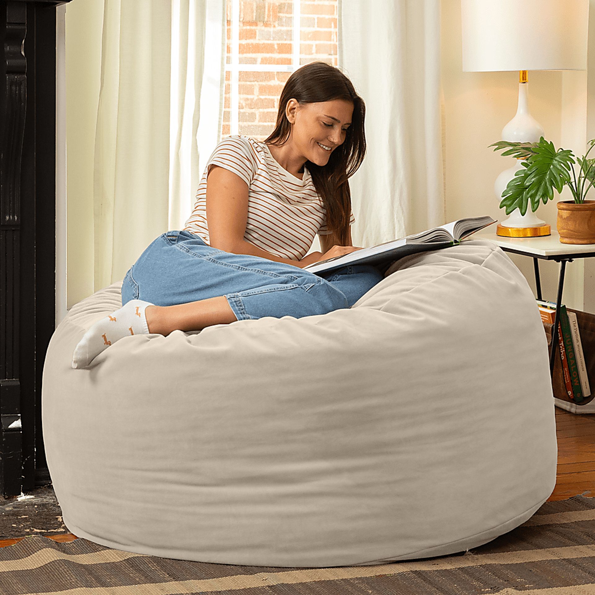 Savenu I Ivory Large Bean Bag Chair - Image 3