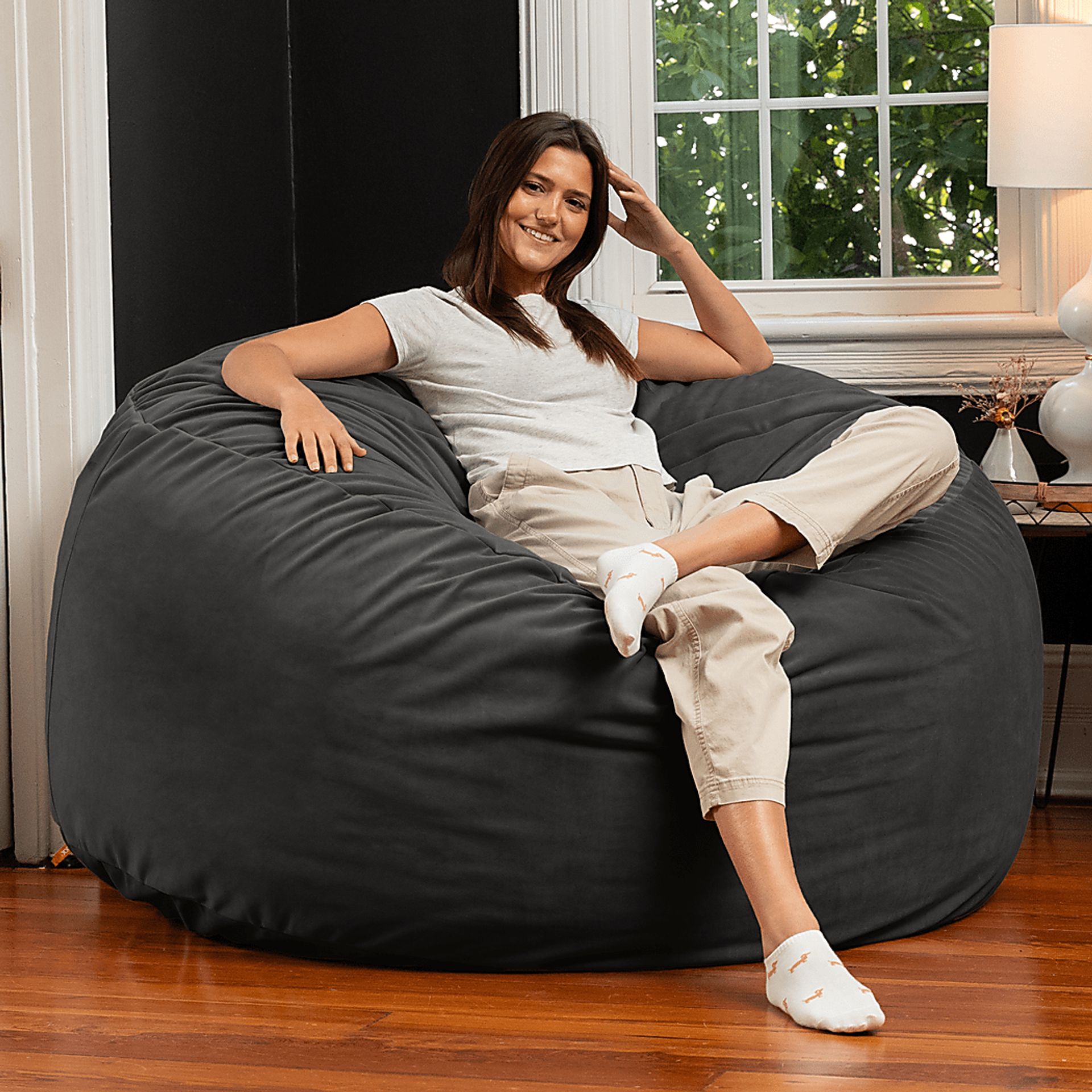 Savenu II Black Large Bean Bag Chair - Image 2