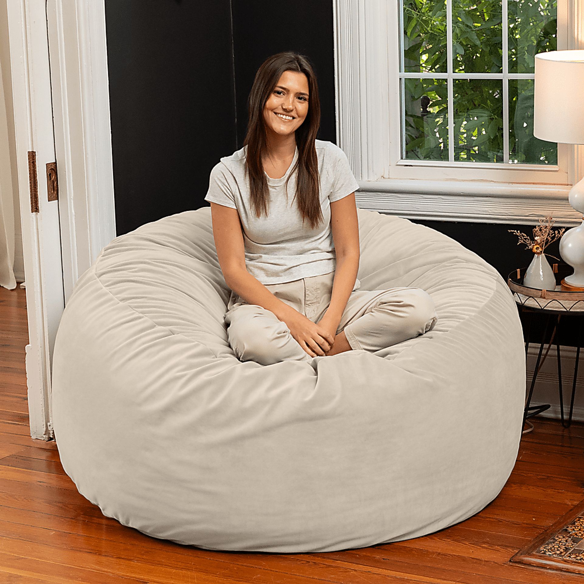 Savenu II Ivory Large Bean Bag Chair - Image 4