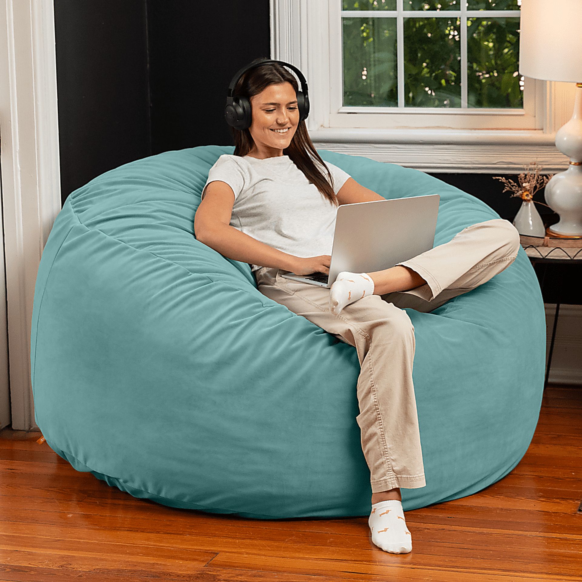 Savenu II Turquoise Large Bean Bag Chair - Image 2