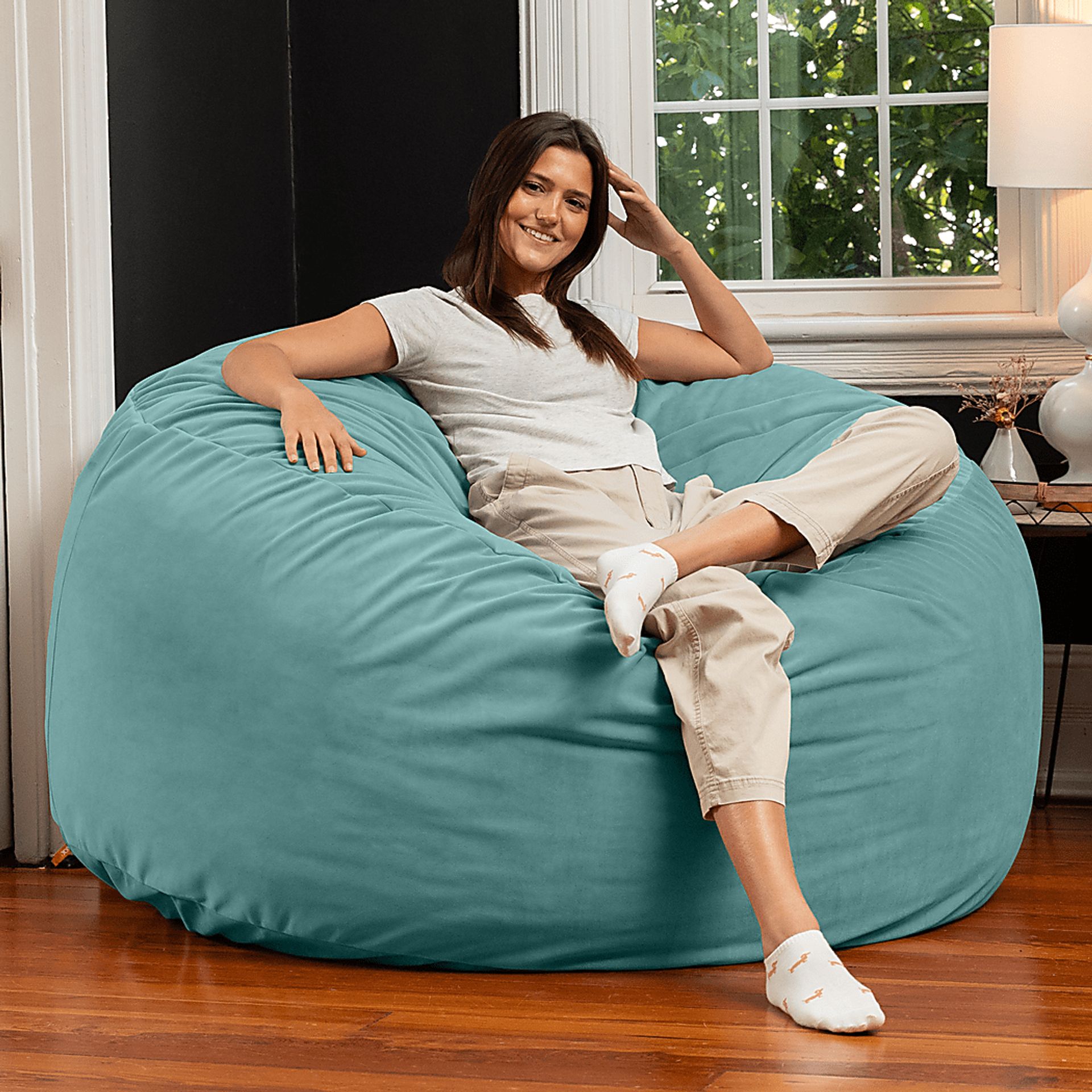 Savenu II Turquoise Large Bean Bag Chair - Image 3