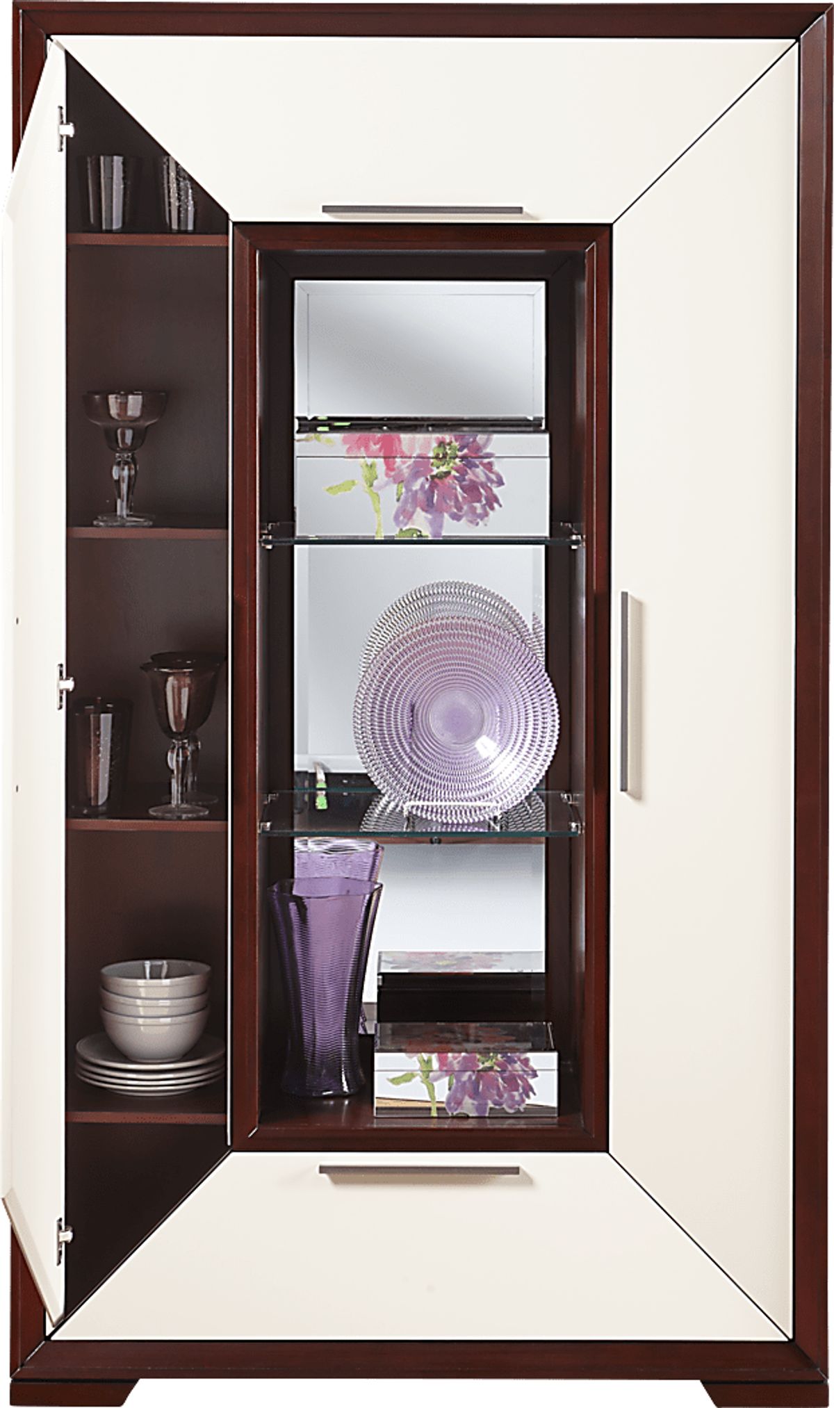 【展示品】クラウディオ・サオンチェッラ コンソール チェスト i4※ Sofia Vergara Savona Cherry/Ivory Dark Wood Open Curio | Rooms to Go