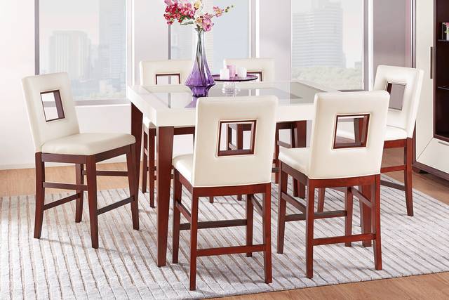 Savona Ivory 5 Pc Counter Height Dining Room with Open Back Stools - Thumbnail - Image 1